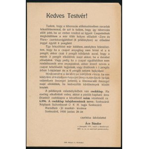 1930 Szekszárd, Ács Sándor cserkészparancsnok szórólapja