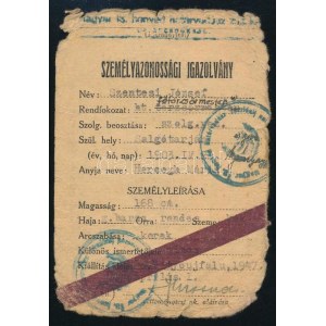 1947 Személyazonossági igazolvány főtörzsőrmester számára
