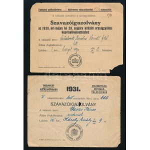 1931-1939 Szavazóigazolványok, 4 db