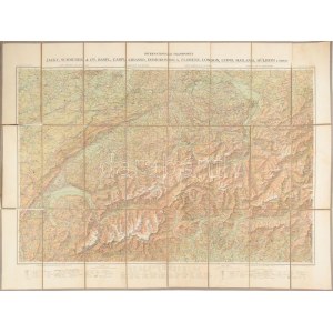 cca 1910 Svájc áttekintő térképe, 1 : 400.000, Geograph. Karten-Verlag, Bern (Kümmerly & Frey), vászonra kasírozva...
