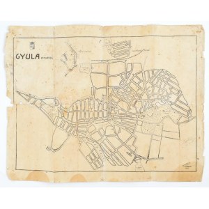 1915 Gyula r. t. város térképe, foltos, szakadásokkal, 36,5×46,5 cm