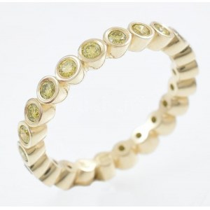 Arany (Au/14k) női körbeköves kanárisárga gyémánt gyűrű, sárga arany, 22 db brillel ékítve (0,75ct/VS) m:53,5, bruttó...