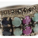 Ezüst (Ag/925) Női gyűrű törmelék smaragddal és rubinnal ékítve. br:10,9g, m:59, jelzett