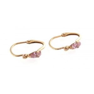 Arany (Au/14k) fülbevalópár rózsaszín kővel, bruttó: 0,7 g