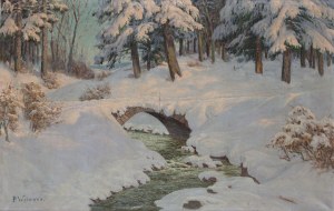 Paul Weimann (1867 Wrocław - 1945 Jelenia Góra), Leśny potok w zimowej szacie