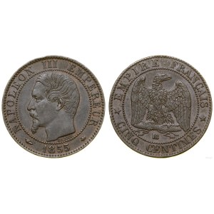 Francie, 2 centimes, 1855 / BB, Štrasburk