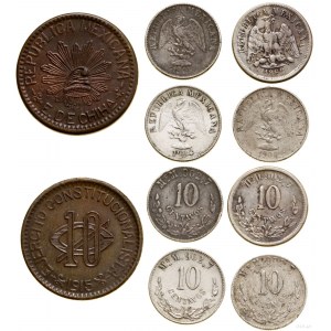 Mexico, 5 x 10 centavo set, 1892, 1904, 2 x 1905 (Mexico), 1915 (rev.