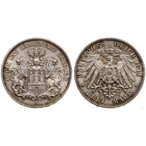 Germany, 3 marks, 1911 J, Hamburg