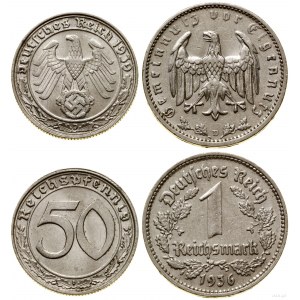 Niemcy, zestaw: 50 fenigów i 1 marka, 1939 i 1936, Monachium