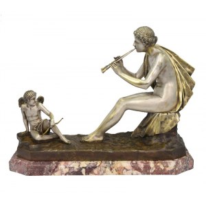 Gustavo Obiols DELGADO (1858-1910), Nymph playing the aulos and Amor