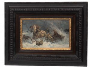 Alfred Wierusz-Kowalski (1849 Suwałki - 1915 Monachium), Wilki atakujące sanie (Atakujące wilki)
