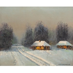 Wiktor Korecki (1890 Kamieniec Podolski - 1980 Milanówek), Zimná krajina s chalupami