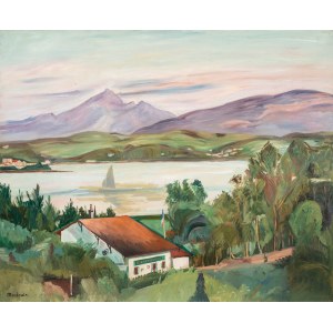 Szymon Mondzain (1888 Chelm - 1979 Paris), Landschaft mit See / Haus am Ufer eines Sees, ca. 1928-1930