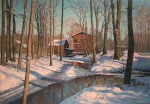 Wojciech Piekarski, Winter Landscape With a Mill, 2018