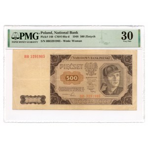 500 złotych 1948 - seria BB - PMG 30