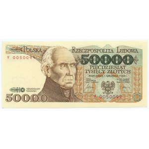 50.000 Zloty 1989 - Serie Y - interessante Nummerierung 0050099