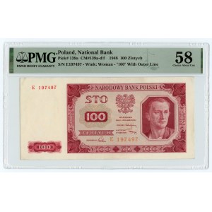 100 złotych 1948 - pojedyncza rzadsza seria E - PMG 58