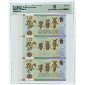 PWPW, Honigbiene 012 Blatt zu 3 Stück - Serie JK 0000000 - PMG 67 EPQ
