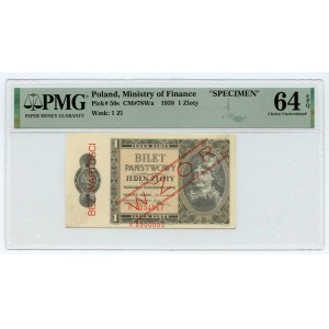 1 złoty 1938 - WZÓR/SPECIMEN - seria H - PMG 64 EPQ