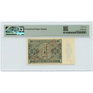 1 złoty 1938 - WZÓR/SPECIMEN - seria H - PMG 64 EPQ
