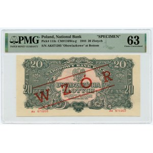 20 złotych 1944 ...owe - WZÓR/SPECIMEN - seria Ak - PMG 63