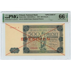 500 zlotých 1947 - Séria X - MODEL/SPECIMEN - PMG 66 EPQ