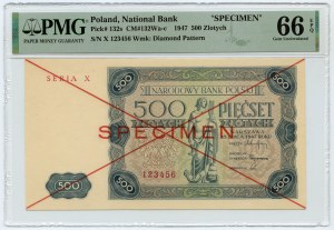 500 złotych 1947 - seria X - WZÓR/SPECIMEN - PMG 66 EPQ