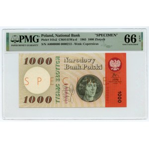1.000 złotych 1965 - faktyczny wzór tego rocznika - A 0000000 0000243 - WZÓR/SPECIMEN - PMG 66 EPQ