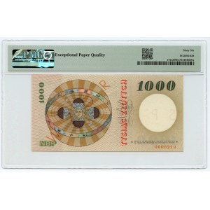 1.000 złotych 1965 - faktyczny wzór tego rocznika - A 0000000 0000243 - WZÓR/SPECIMEN - PMG 66 EPQ
