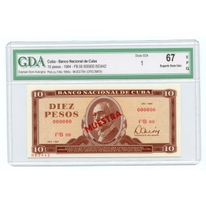 KUBA - 10 Pesos 1984 - SPECIMEN/MUESTRA - GDA 67 EPQ