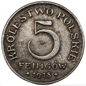 Królestwo Polskie - 5 fenigów 1918 - pęknięty stempel