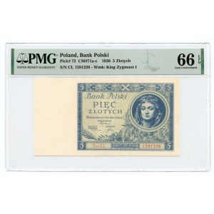 5 złotych 1930 - Ser.CL. - PMG 66 EPQ