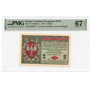2 polnische Marken 1916 - Allgemeine Serie B - PMG 67 EPQ MAX NOTA
