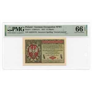 1/2 Polnische Marke 1916 - Allgemeine Serie A - PMG 66 EPQ
