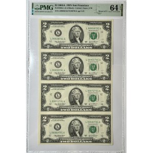 USA 2 dolary 2003 - Arkusz 4 sztuk banknotów - PMG 64 EPQ