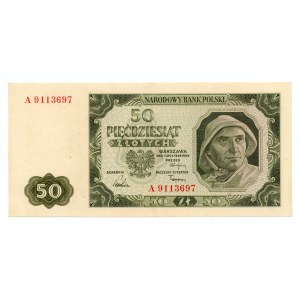 50 złotych 1948 - rzadsza seria A, 7 cyfr