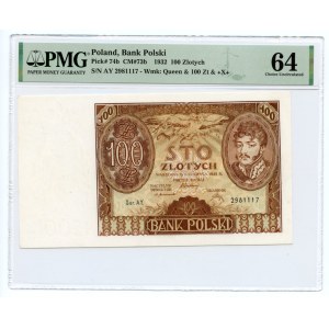 100 złotych 1932- RZADKA seria AY - PMG 64