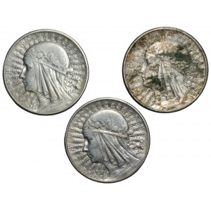 10 Zloty 1932 Kopf einer Frau - Satz von 3 Münzen
