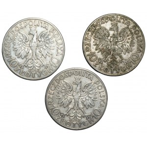 10 Zloty 1932 Kopf einer Frau - Satz von 3 Münzen
