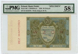 20 złotych 1926 - seria K - WZÓR/SPECIMEN - PMG 58 EPQ
