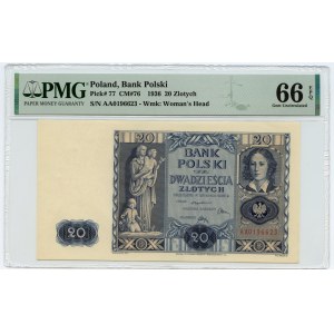 20 Zloty 1936 - RARE erste Serie AA - PMG 66 EPQ