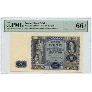 20 złotych 1936 - RZADKA pierwsza seria AA - PMG 66 EPQ