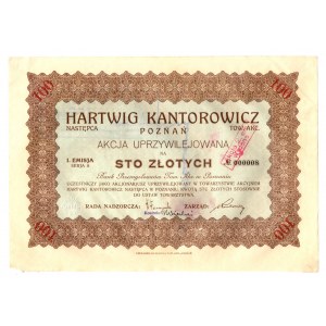 Hartwig Kantorowicz Poznań I em. A 100 złotych - nienotowana w katalogu Leszka Koziorowskiego