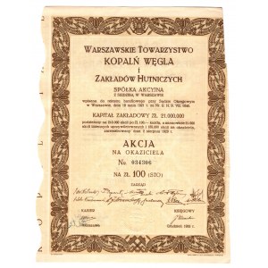Warszawskie Towarzystwo Kopalń Węgla i Zakładów Hutniczych - 1 x 100 zloty 1929