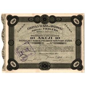 Cloth factory in Opatówek formerly FIEDLER - Em. II - 10 x 5000 Polish marks 1923