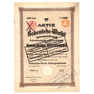 Deutschland / Polen Hohenlohe-Werke - 1000 Reichsmark 1911 abgegrenzt durch 250