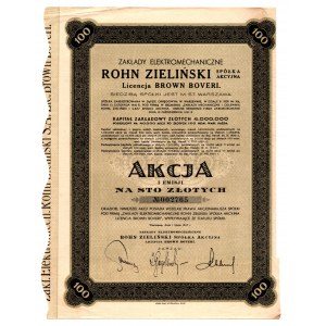 Zakłady elektromechaniczne ROHN ZIELIŃSKI - Em. I - 100 złotych 1937