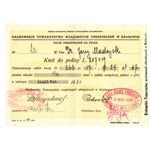 Krakauer Versicherungsverein auf Gegenseitigkeit - Versicherungsschein Kraków 1930
