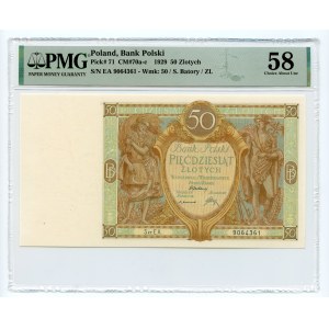 50 złotych 1929 - Seria EA. - PMG 58