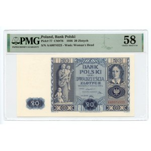 20 złotych 1936 - RZADKA pierwsza seria AA - PMG 58